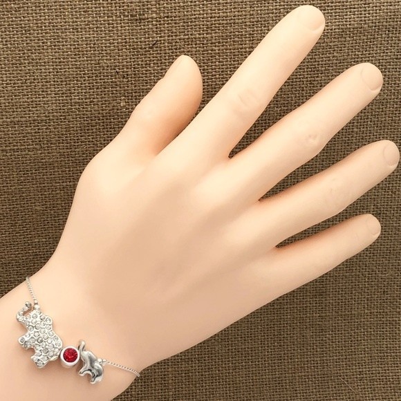 🌼 Rhinestone Elephant Silver Slide Charm Bracelet - Picture 2 of 2